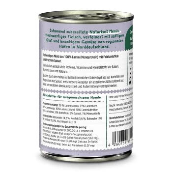 Knuffelwuff Nassfutter Lamm Pur Mit Kartoffeln & Spinat 6 X 400g – Bild 2