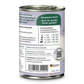 Knuffelwuff Nassfutter Lamm Pur Mit Kartoffeln & Spinat 6 X 400g – Bild 3